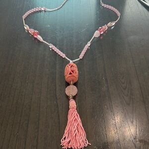 Chic Pink Beaded Necklace with Tassel
